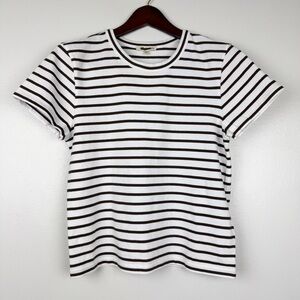 Madewell Perfect Crewneck Tee Allday Jersey Brown White Stripes Size XS NWT